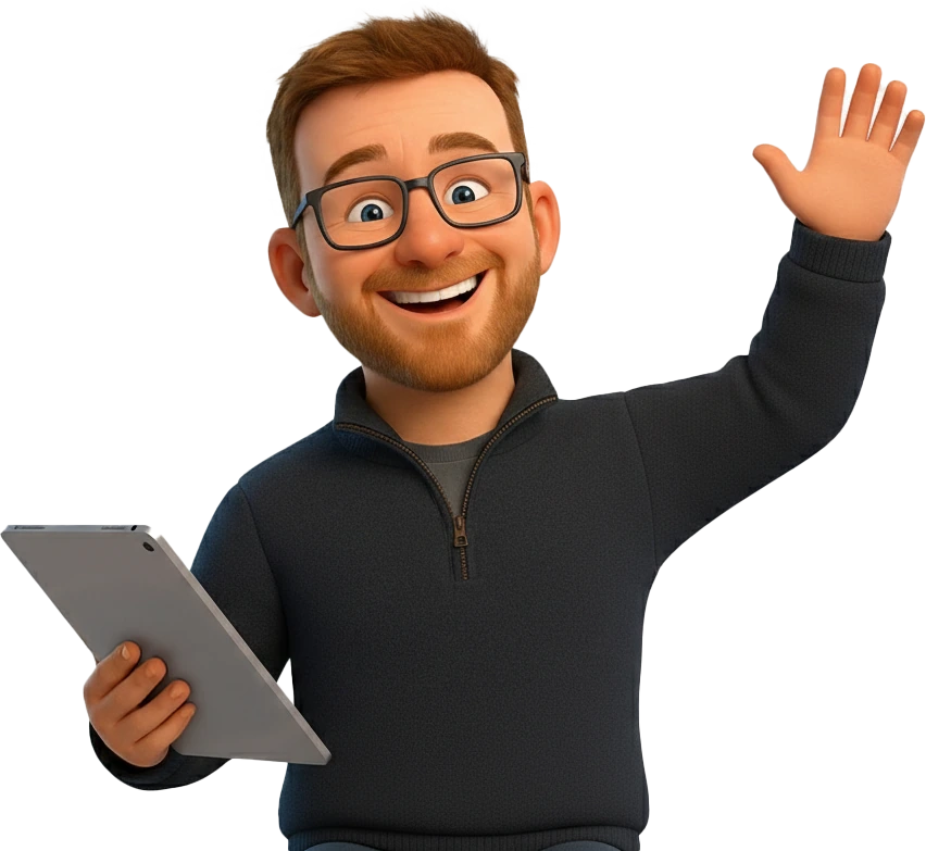 An illustration of Shaun with a tablet