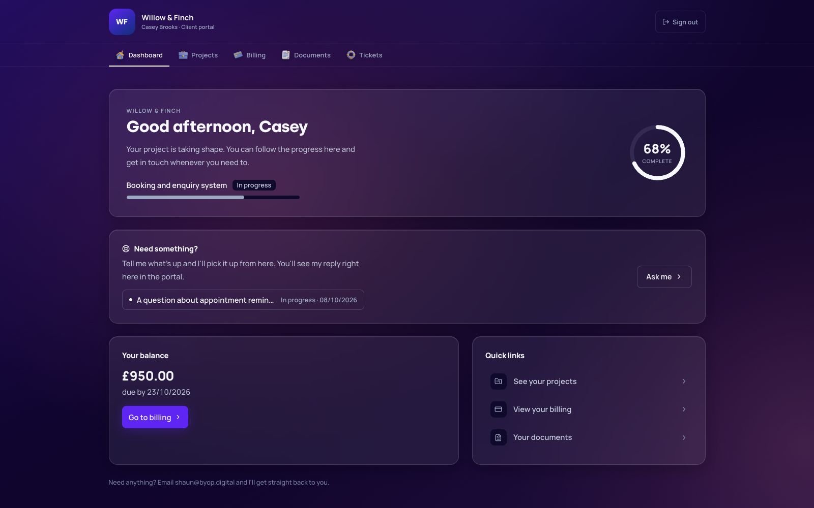 Platform One: Let clients see how things are going