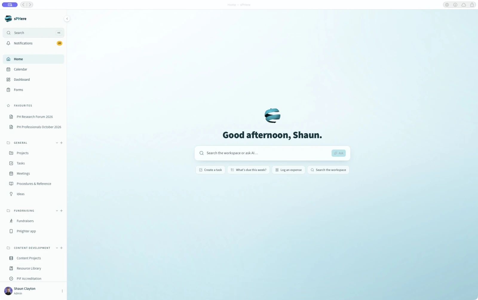 sPHere interface screenshot